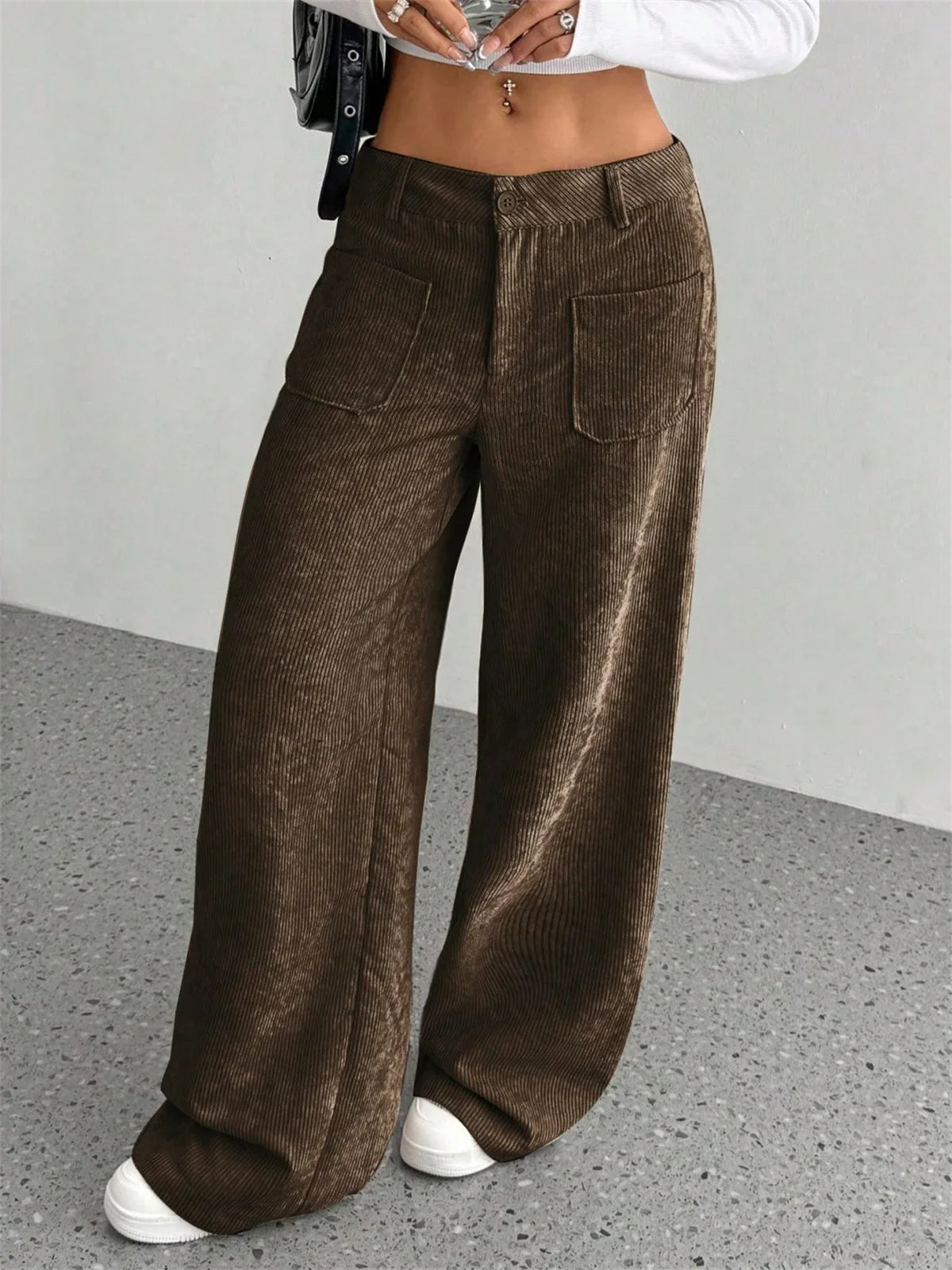 Women Wide Leg Trousers - Coffee / XL