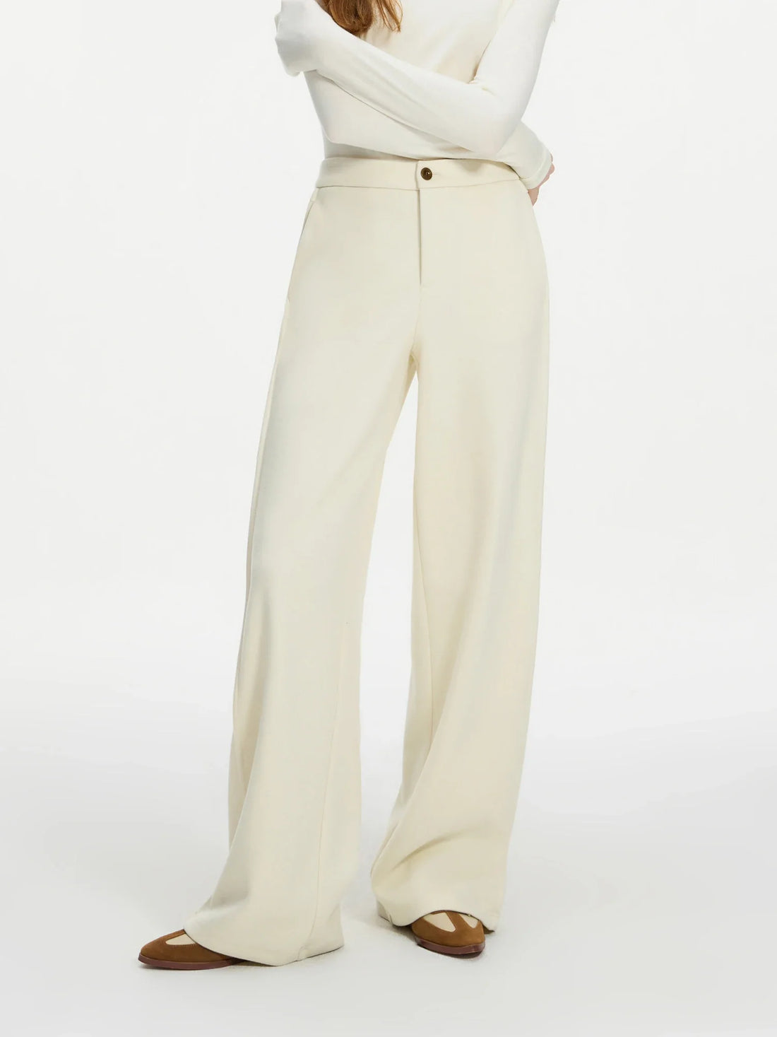 Women Winter Long Trouser Thick Straight Commuter Beige All-Match Pants