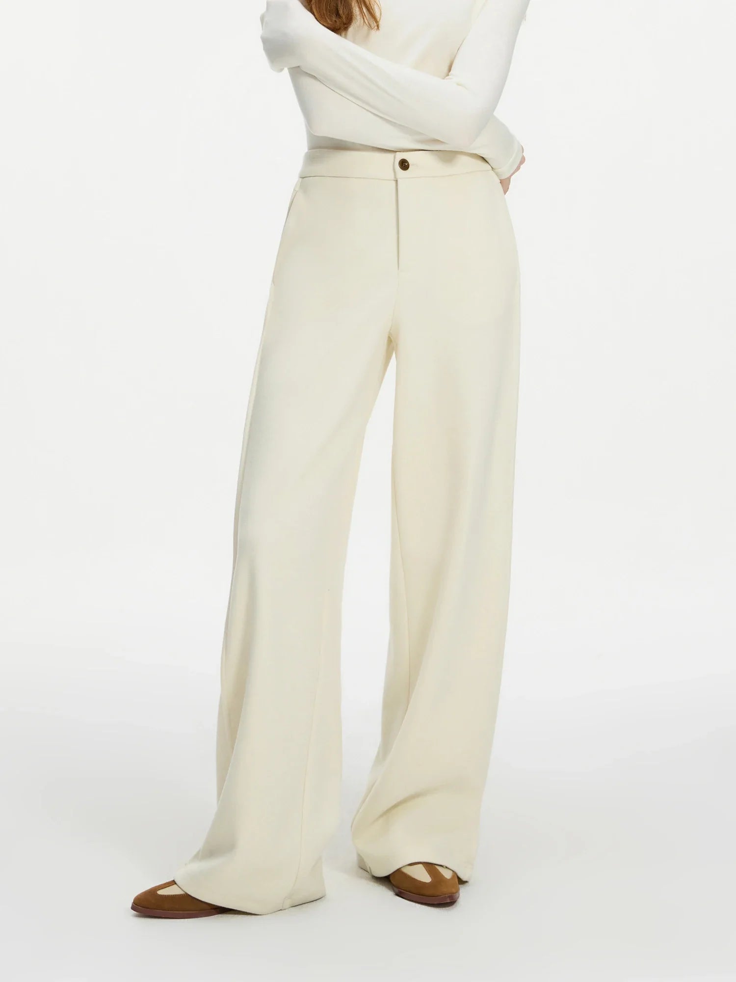 Women Winter Long Trouser Thick Straight Commuter Beige All-Match Pants