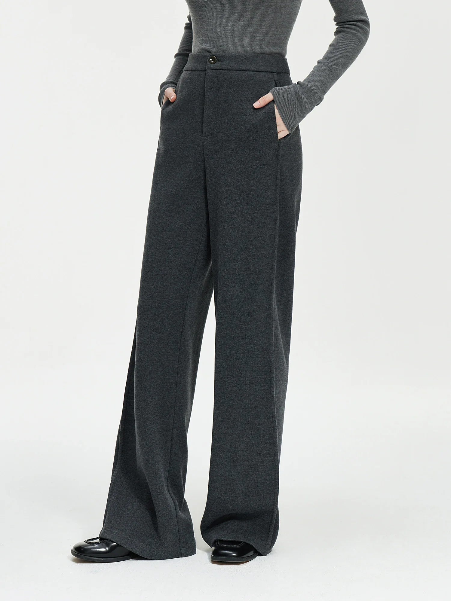 Women Winter Long Trouser Thick Straight Commuter Beige All-Match Pants - Dark Grey / XS
