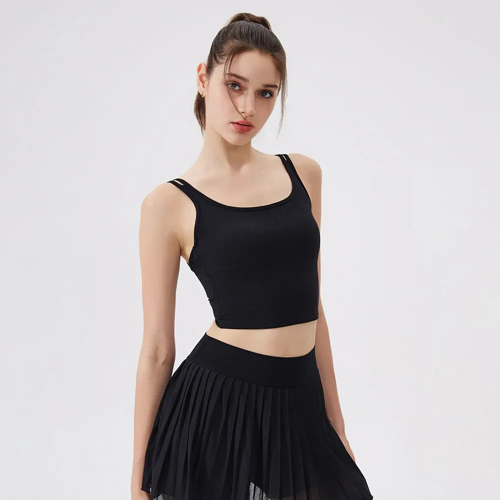 Women Yoga Back Thin Cross Straps Tank Top - black / L