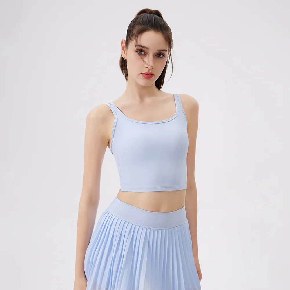 Women Yoga Back Thin Cross Straps Tank Top - blue / L