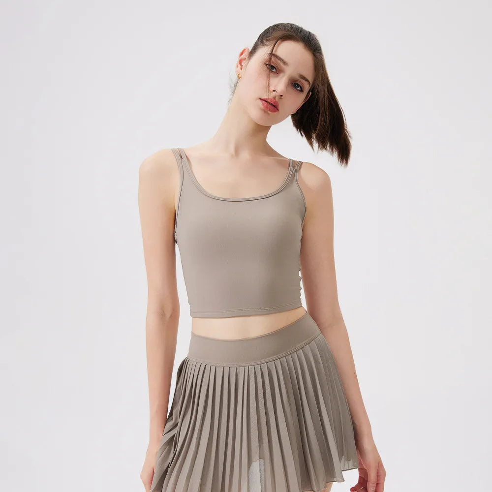 Women Yoga Back Thin Cross Straps Tank Top - kahki / L