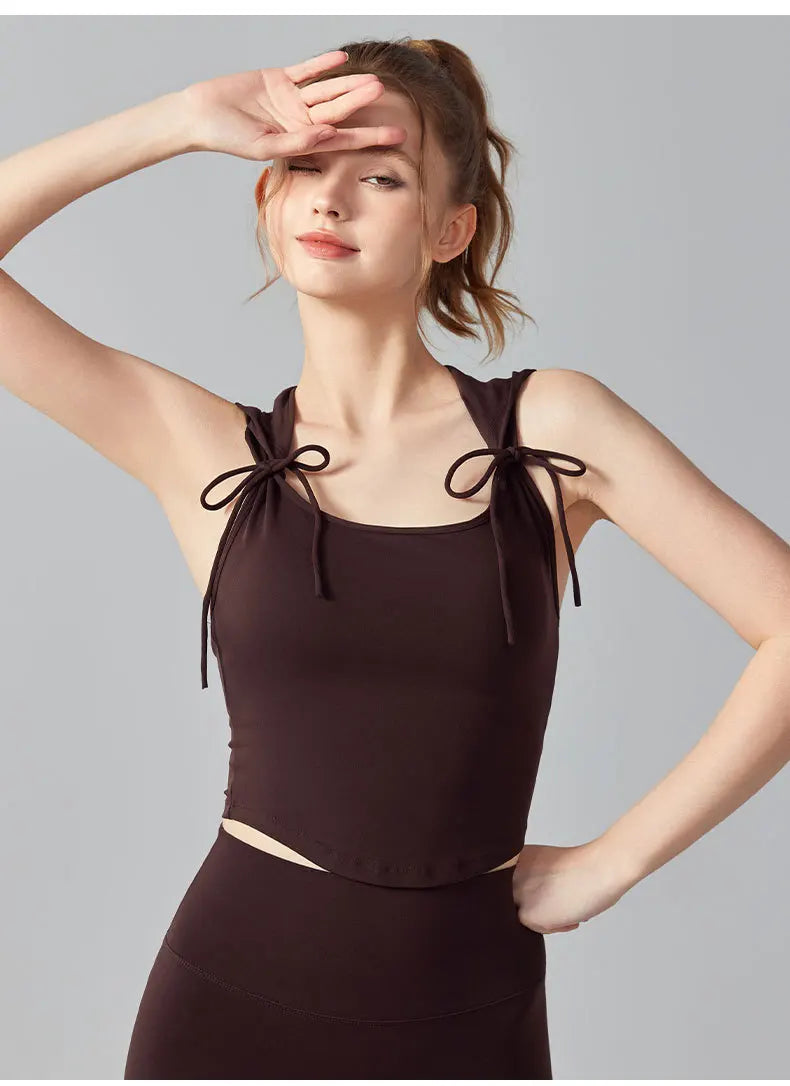 Women Yoga Bow Tie Hooded Vest Skin-friendly Soft Breathable Tank Top