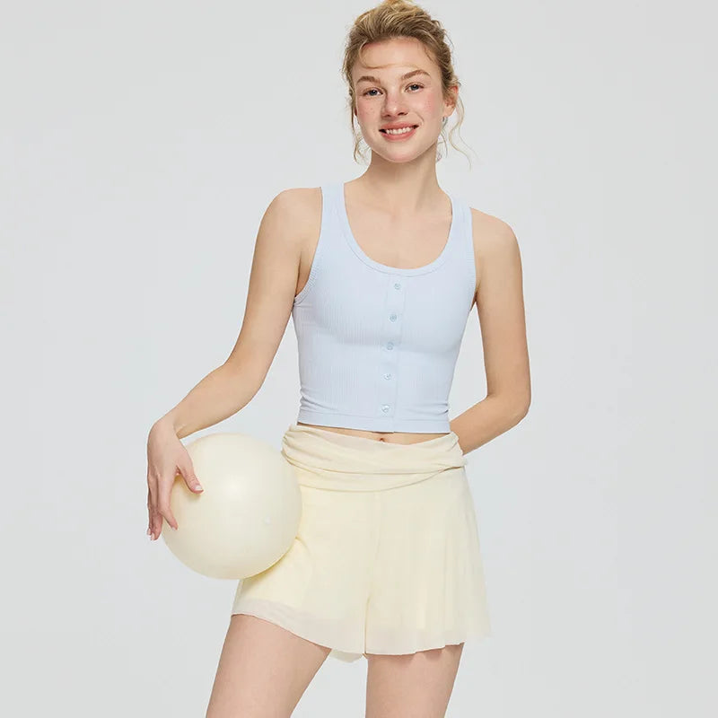 Women Yoga High Waist Cross Mesh Shorts