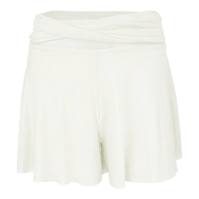Women Yoga High Waist Cross Mesh Shorts - creamy white / M