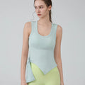 Women Yoga Solid Color Side Slit Bandage Tank Top - blue / M