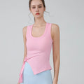 Women Yoga Solid Color Side Slit Bandage Tank Top - pink / M