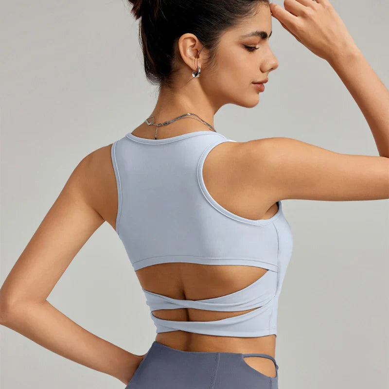 Women Yoga Sports Tops Back Hollow