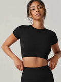 Women Yoga Top Seamless Sport T Shirts - L / black