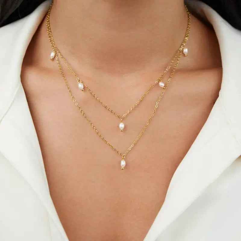 Women's 18K Gold-plated Natural Pearl Double-layer Twin Necklace - Norellé