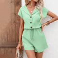 Women’s 2-Piece Lounge Set Textured Short Sleeve Button-Down Shirt And Matching Shorts Outfit - B / L - electronic