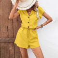 Women’s 2-Piece Lounge Set Textured Short Sleeve Button-Down Shirt And Matching Shorts Outfit - electronic accessories
