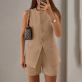 Women’s 2 Piece Short Sets Sleeveless Crew Neck Suit - electronic accessories