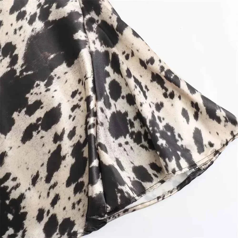 Women's Animal Pattern Printed Silk Satin Midi Skirt