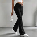 Women’s Autumn Solid Color Casual Rib Knit Slim Pants - black / L
