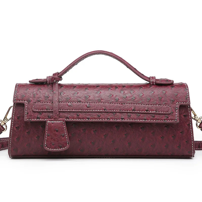 Women’s Bag Diagonal Cross - Ostrich burgundy / 28X6.5X11 CM
