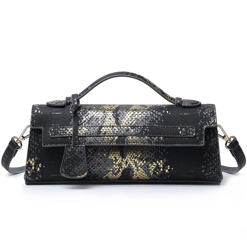 Women’s Bag Diagonal Cross - snake black / 28X6.5X11 CM