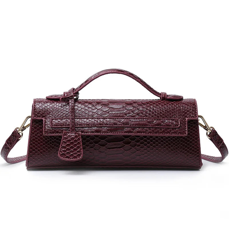Women’s Bag Diagonal Cross - snake burgundy / 28X6.5X11 CM