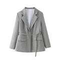 Women’s Blazer Spring Summer Belt Lapel Coat for Women - GRAY / XS
