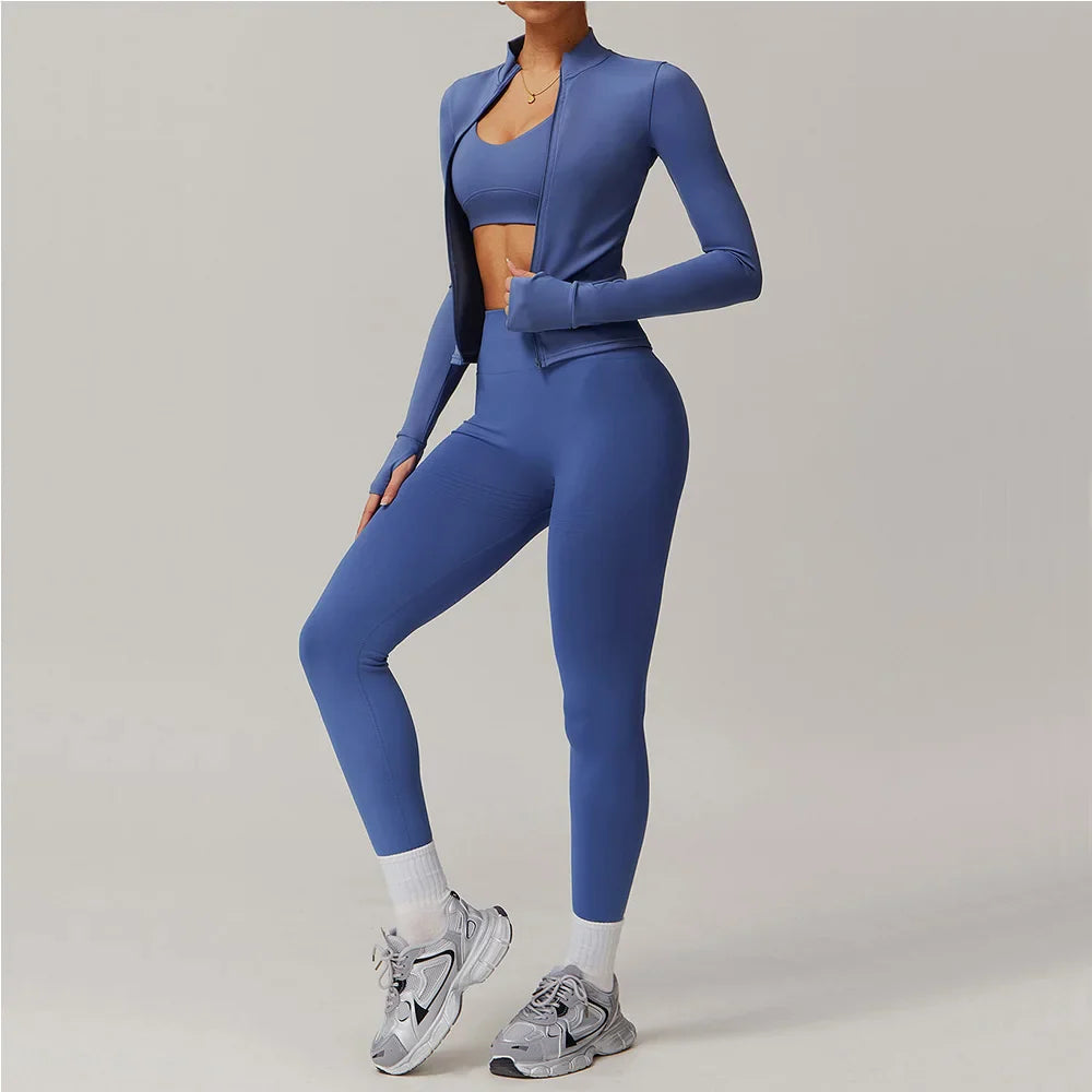 Women’s Blue Athletic 2pcs Sports Set featuring yoga suit 2pcs and leggings for active wear