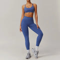 Periwinkle blue women’s yoga suit 2pcs sports set with sports bra and high-waisted leggings