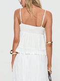 Women’s Boho White Linen V-Neck Camisole Tank Top