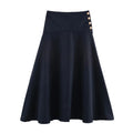 Women’s Button Belt Waist Skirt - DEEP BLUE / L