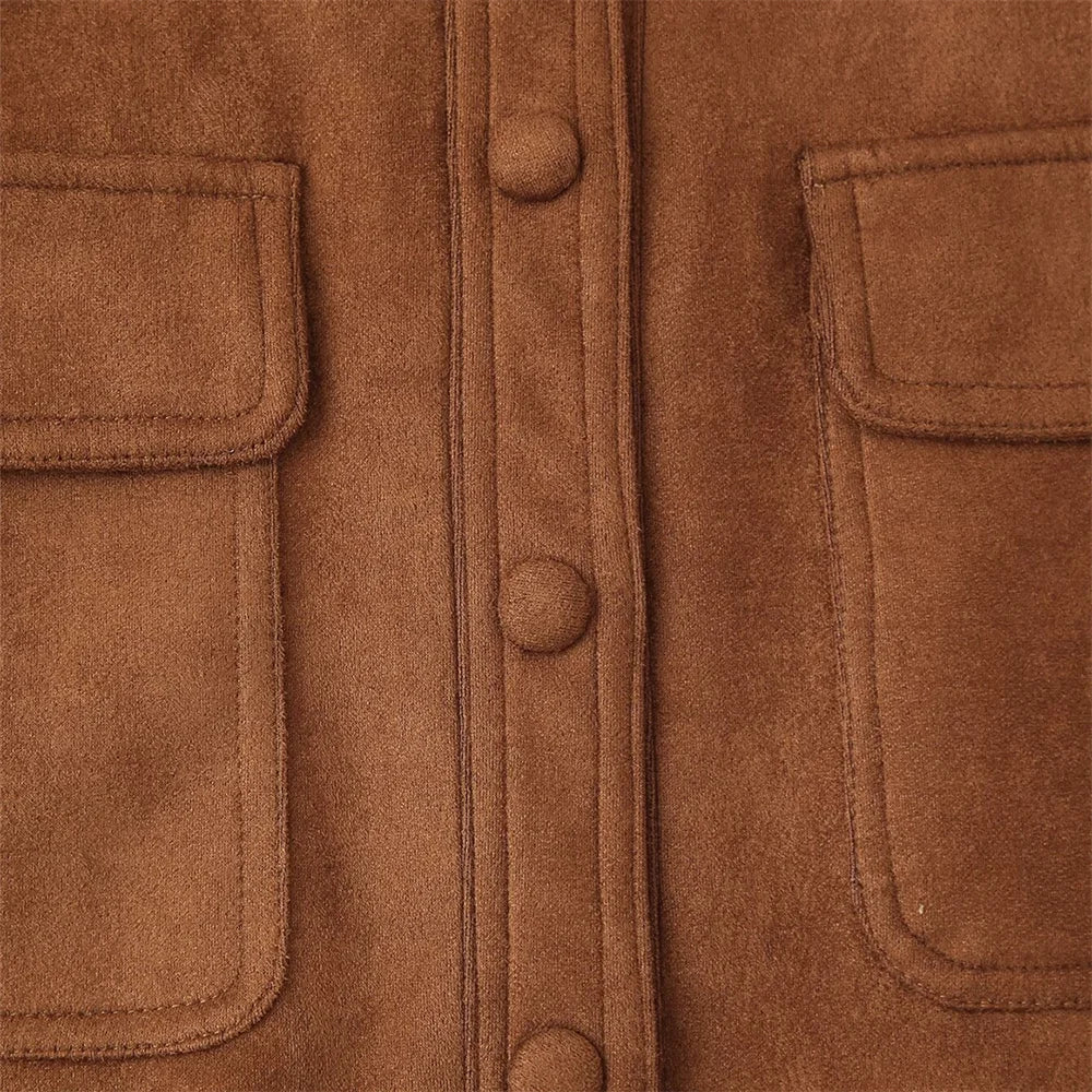 Women’s Button Decoration Suede Jacket Coat