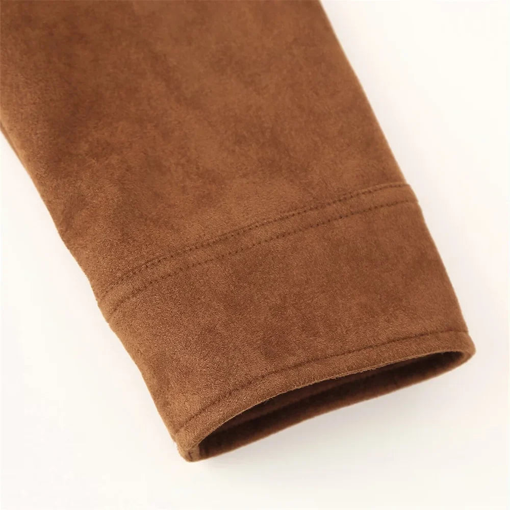 Women’s Button Decoration Suede Jacket Coat