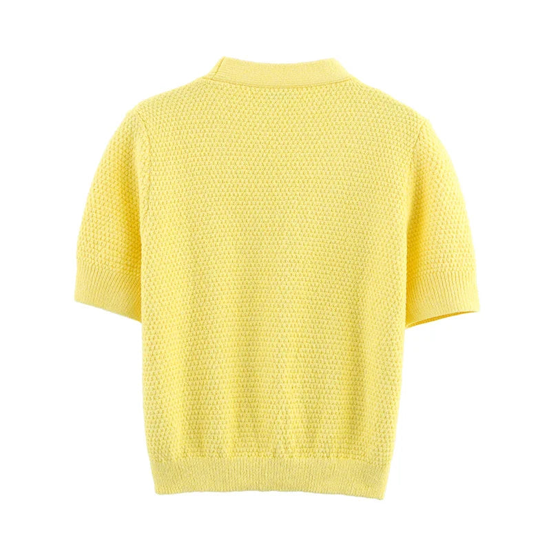 Women’s Cardigan Short-sleeve Knitted - Yellow / M