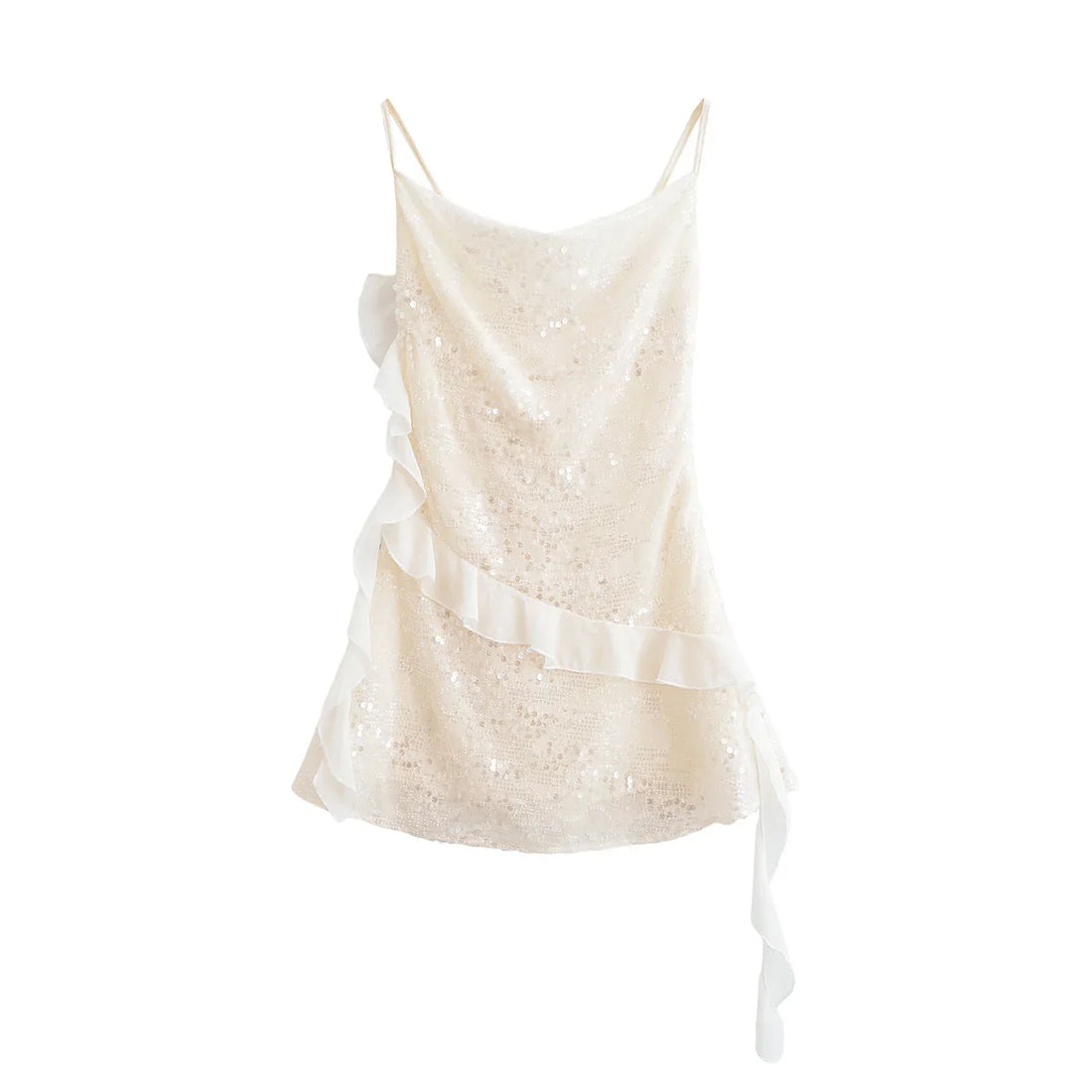 Women’s Casual Backless Layered Decorative Sequined Short Dress - WHITE / XS