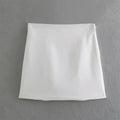 Women’s Casual Double breasted Slim Fit Suit Coat High Waist Mini Skirt - white / S