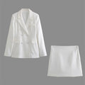 Women’s Casual Double breasted Slim Fit Suit Coat High Waist Mini Skirt - white 1 / S