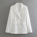 Women’s Casual Double breasted Slim Fit Suit Coat High Waist Mini Skirt - WHITE / L