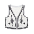 Women’s Casual Embroidered V-neck Vest With Wide-leg Shorts - Tops / M