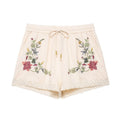 Women’s Casual Retro Flower Embroidered Lace Camisole Top with Versatile Mid-waist Shorts - Pants / S