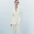 Women's Casual Retro Linen Blend Suit Jacket&Pants Set