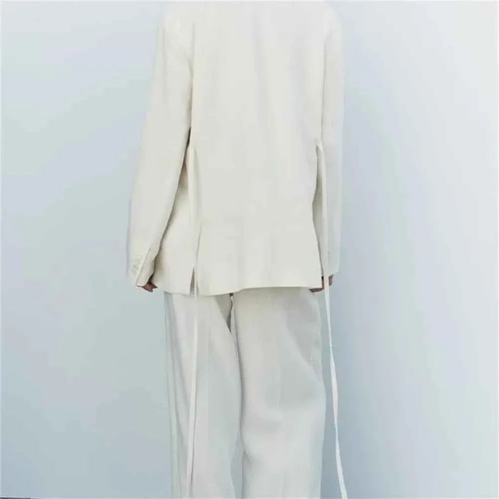 Women's Casual Retro Linen Blend Suit Jacket&Pants Set