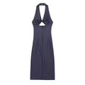 Women’s Casual Simple Slim Open Design Halter Neck Backless Midi V-neck Dress