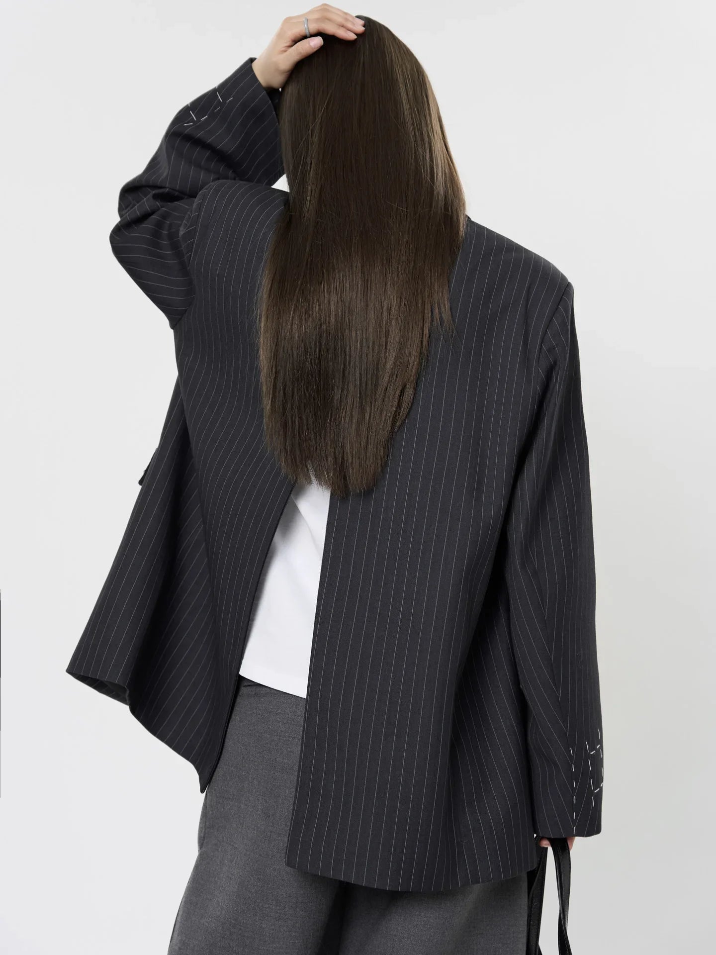 Women’s Casual Striped Pocket Decoration Double breasted Loose Jacket - Other