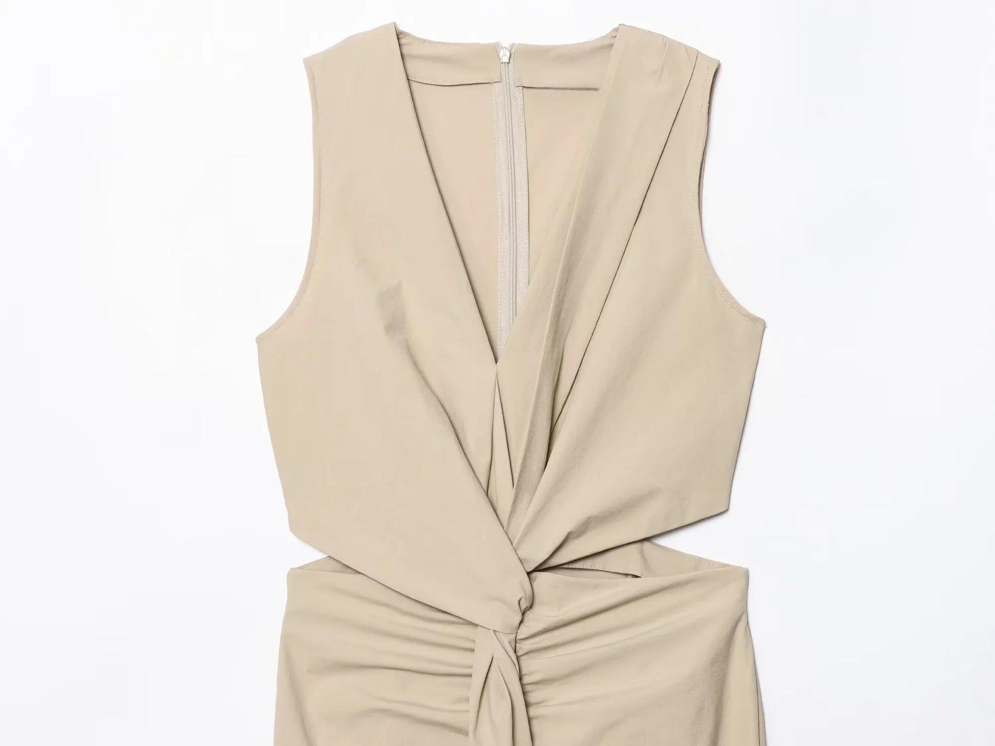 Women’s Casual Waist-revealing Open Design Knotted Midi V-neck Sleeveless Dress