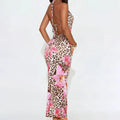 Women’s Clothing Dress Backless Print Leopard V-Neck