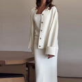 Women’s Clothing Solid Color Knitted Cardigan + Dress Elegant 2-Piece Sets for Women