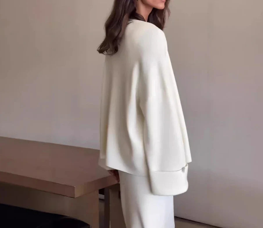 Women’s Clothing Solid Color Knitted Cardigan + Dress Elegant 2-Piece Sets for Women