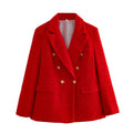 Women’s Clothing Style Fashionable Versatile Texture Double breasted Mid length Suit Coat - Red / XS