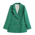 Women’s Clothing Style Fashionable Versatile Texture Double breasted Mid length Suit Coat - green / L