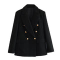 Women’s Clothing Style Fashionable Versatile Texture Double breasted Mid length Suit Coat - black / XS