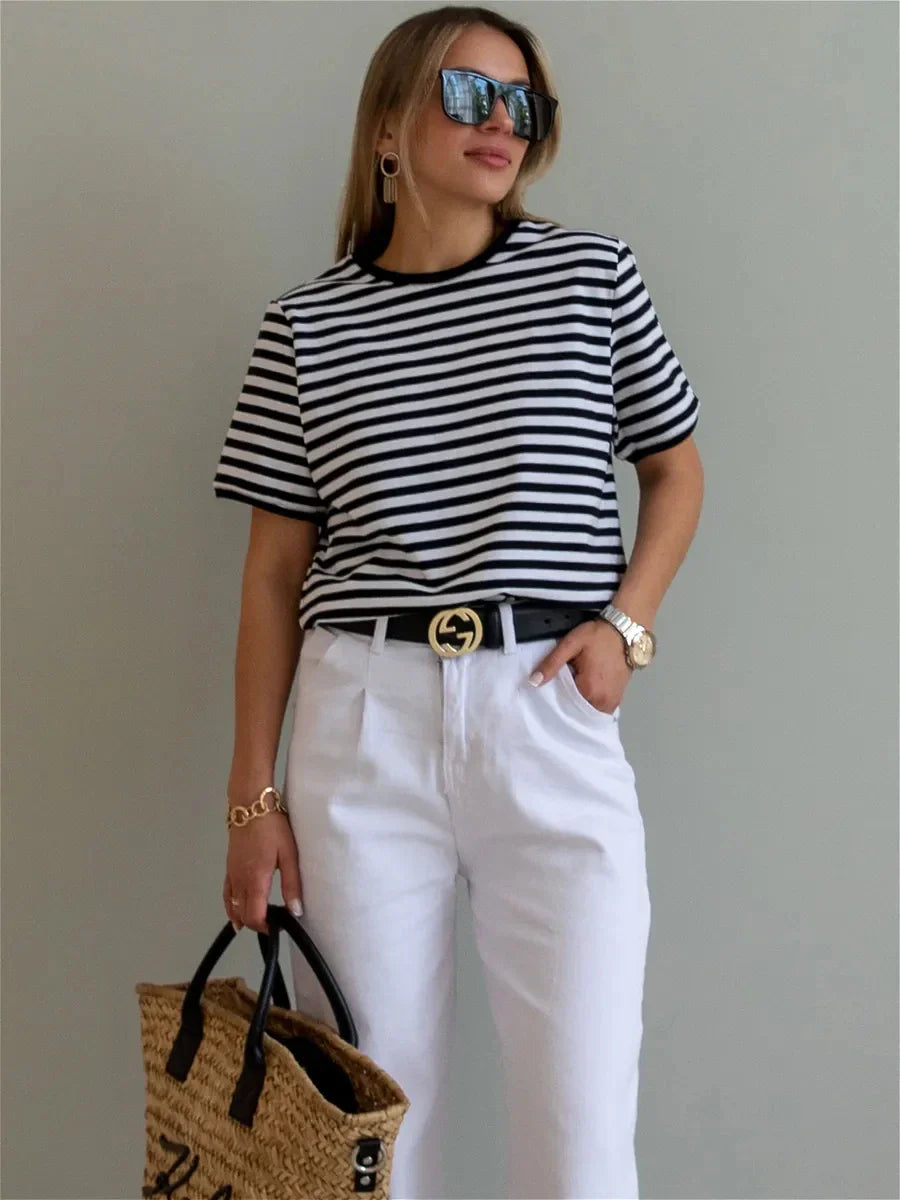 Women’S Contrasting Striped Printed T-Shirt - WCL42901 / XXS