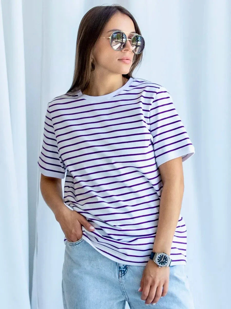 Women’S Contrasting Striped Printed T-Shirt - WCL42904 / XXS